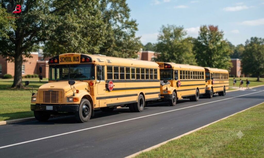 Two School Buses Parked End to End
